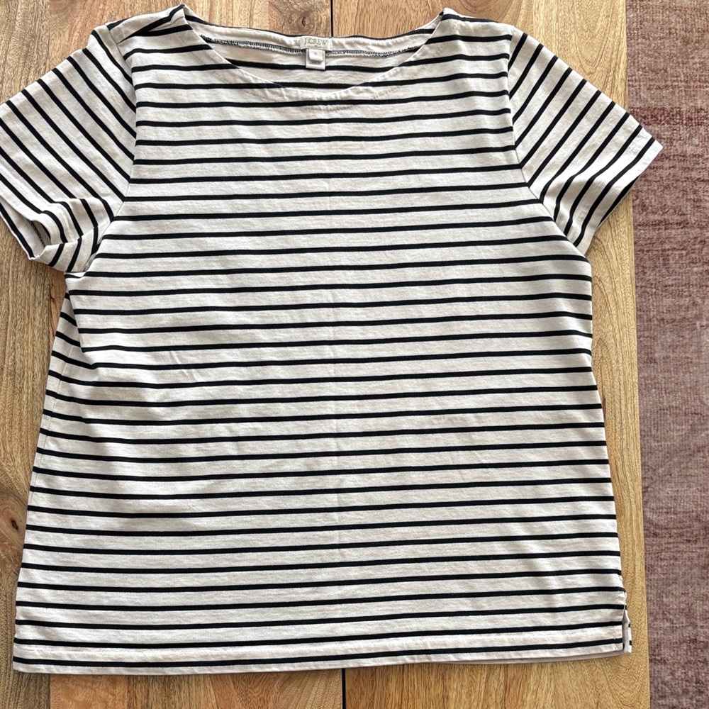 J. Crew Factory Black/Cream Striped Short-Sleeved Blouse, Size XL
